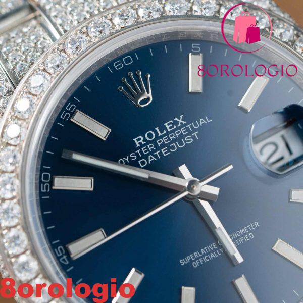 Replica migliore Rolex Datejust 41mm quadrante blu luminoso ghiacciato con moissanite Orologio - immagine 9