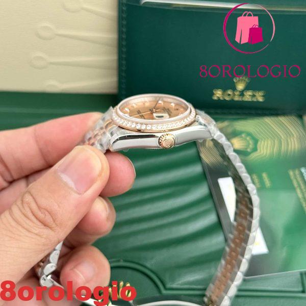 Replica Rolex Datejust 31mm Quadrante Rosa Lunetta con Pietre Cinturino Jubilee Orologio - immagine 6