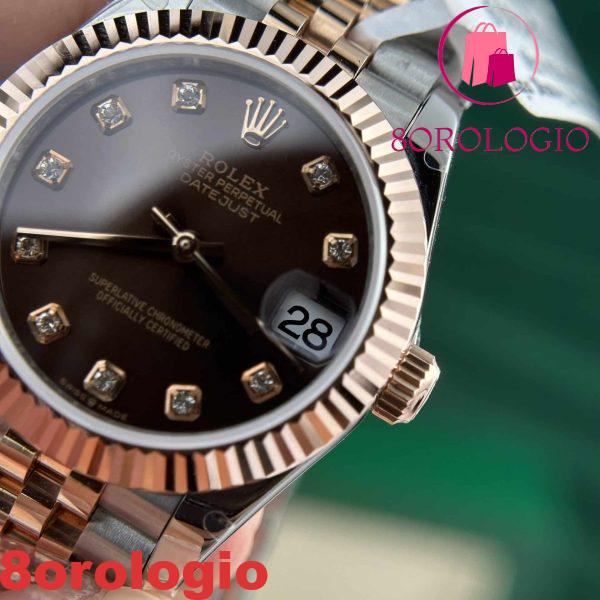 Rolex Datejust Due Tono 10K Oro Rosa Replica Quadrante Cioccolato con Diamanti Jubilee Super Clone 31mm Orologio - immagine 10