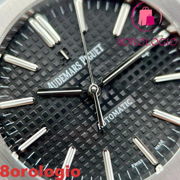 Audemars Piguet Royal Oak 15400ST Cinturino in Gomma Quadrante Nero Migliore Replica APS Factory 41mm Orologio - immagine 8