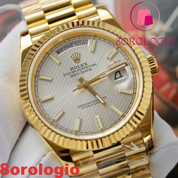 Replica GMF V3 Migliore Orologio Rolex Day Date 228238-0008 Quadrante Motivo Diagonale Argento Indici a Bastone Placcato Oro 18K 40mm Orologio - immagine 8