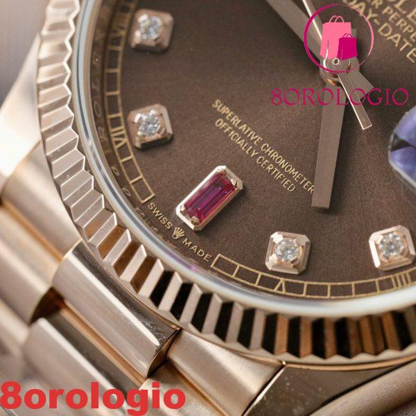 Replica 1:1 Rolex Day-Date 118235 Quadrante in Cioccolato con Diamanti e Rubini Oro Rosa 18K GMF 36mm Orologio - immagine 7