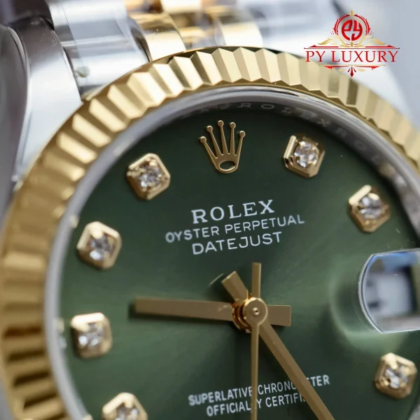 Rolex Datejust 278273 Due Toni Oro Giallo Quadrante Verde Oliva con Diamanti Bracciale Jubilee Miglior Replica THB 31mm Orologio - immagine 7