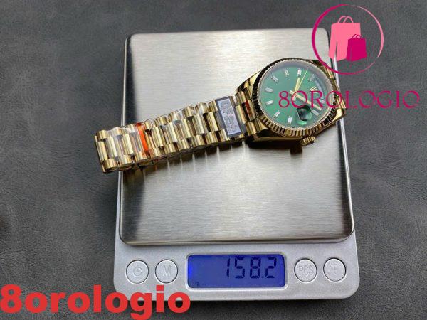 Replica Rolex Day-Date 128238-0130 Oro Giallo Quadrante Verde Brillante con Diamanti 158g Super Clone QF 36mm Orologio - immagine 7