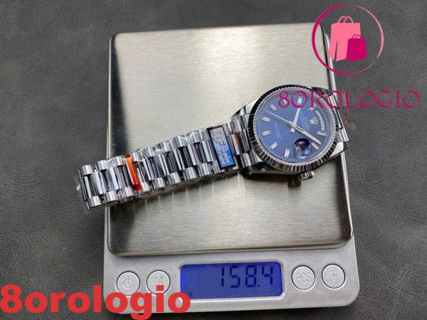 Replica Rolex Day-Date 128239-0069 Oro Bianco Quadrante Blu Brillante con Diamanti 158g Migliore QF 36mm Orologio - immagine 7