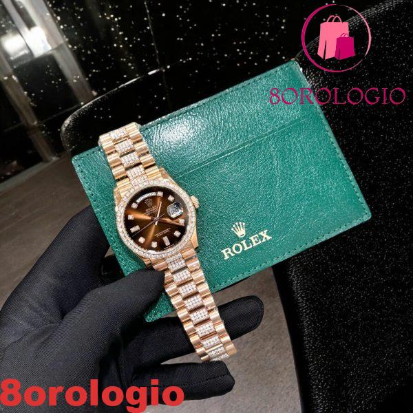 Rolex Day-Date 128345RBR Quadrante Marrone Ombré con Diamanti Oro 18K Avvolto Moissanite Personalizzato Replica 1:1 36mm Orologio - immagine 6