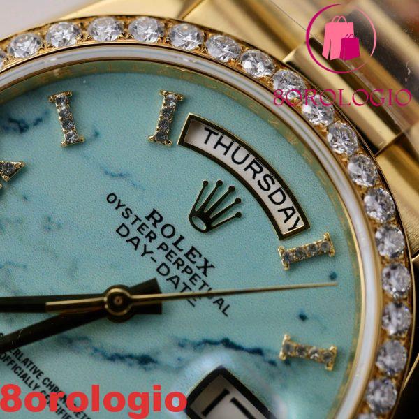 Rolex Day-Date 128348RBR-0037 Quadrante Turchese 18K Oro Giallo Replica Ghiera Moissanite 36mm Orologio - immagine 8