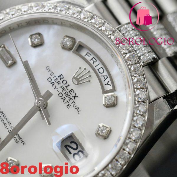 Rolex Day-Date 128349RBR Quadrante MOP Custom Ghiera e Bracciale in Moissanite Migliore Replica 36mm Orologio - immagine 9
