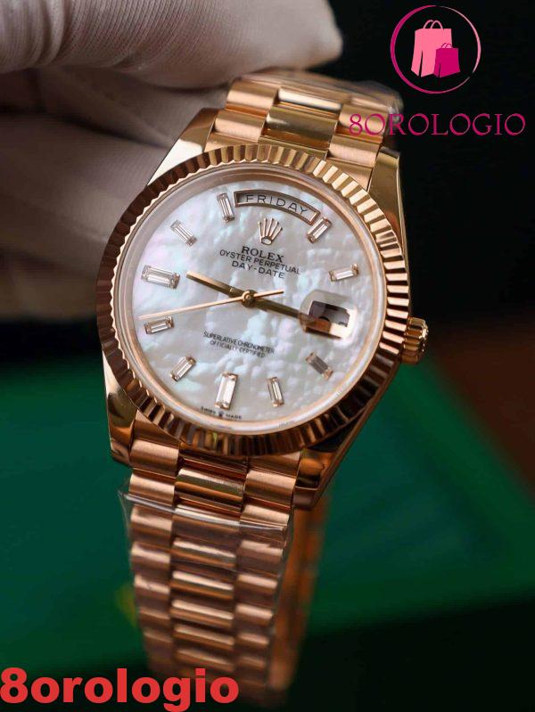 Rolex Day-Date 228235 replica in oro 18K quadrante in madreperla con numeri in moissanite a baguette GMF V3 40mm Orologio - immagine 9