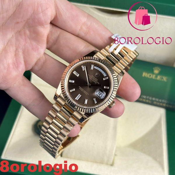 Rolex Day-Date 228235 18K Rose Gold Replica Quadrante cioccolato con diamanti 177g V3 GMF Super Clone 40mm Orologio - immagine 11