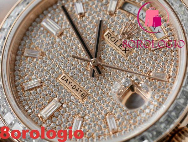 Rolex Day-Date 228235 Quadrante Pavé con Diamanti a Baguette Placcato in Oro 18K Lunetta Personalizzata con Moissanite a Baguette Migliore Replica 40mm Orologio - immagine 8