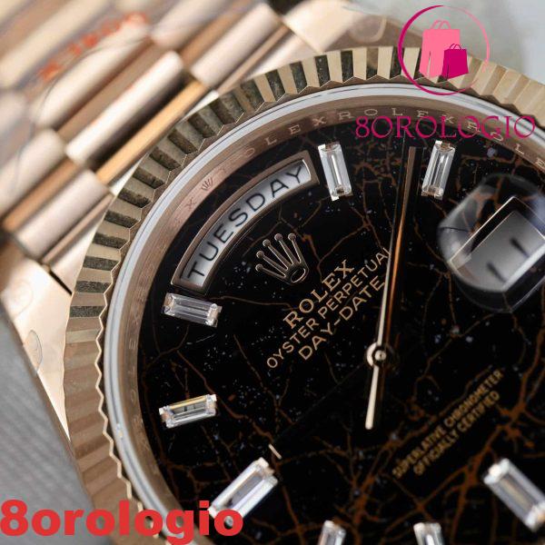 Replica Rolex Day-Date 228235 Oro Rosa Einsenkiesel Quadrante Baguette 186g Migliore Replica Q Factory 40mm Orologio - immagine 10