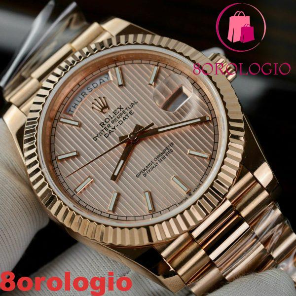 Rolex Day-Date 228235 Quadrante Sundust con Indici a Strisce Oro Rosa 18K Best Replica V3 GMF 40mm Orologio - immagine 9