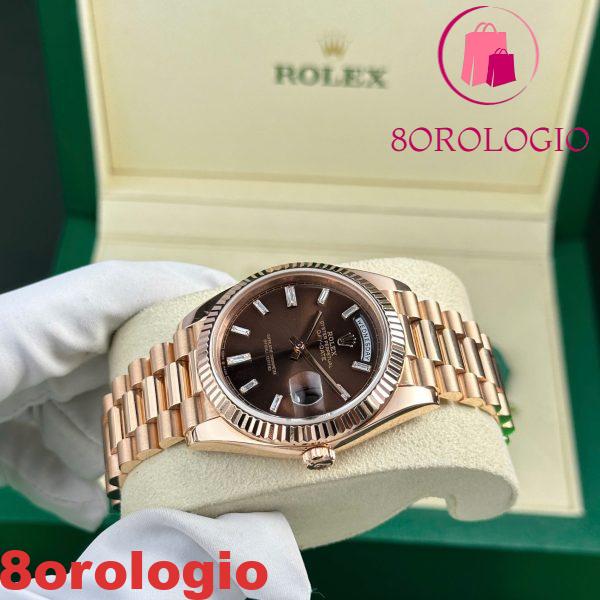 Rolex Day-Date 228235-0003 Quadrante Chocolate con Diamanti Baguette Oro Rosa 18K Solido 40mm replica Orologio - immagine 9