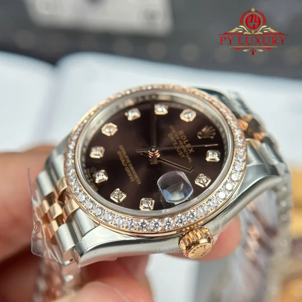 Replica Rolex Datejust 278381RBR in Oro Rosa Bicolore Quadrante Cioccolato Lunetta con Pietre Bracciale Jubilee Clonazione 1:1 THB 31mm Orologio - immagine 8
