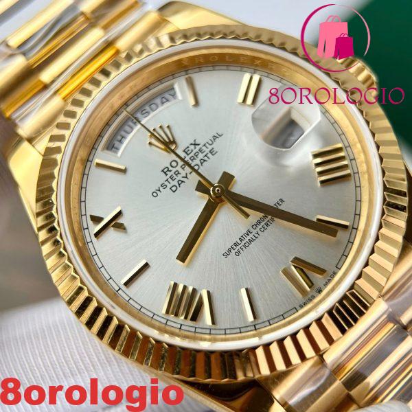 Rolex Day-Date 228238-0002 Quadrante Argento con Indici Romani Placcato in Oro 18K Miglior Replica V3 GMF 40mm Orologio - immagine 7