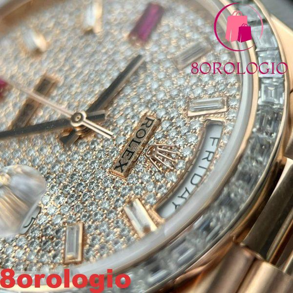 Rolex Day-Date 228345RBR replica in oro 18K personalizzato con moissanite a baguette 40mm Orologio - immagine 9