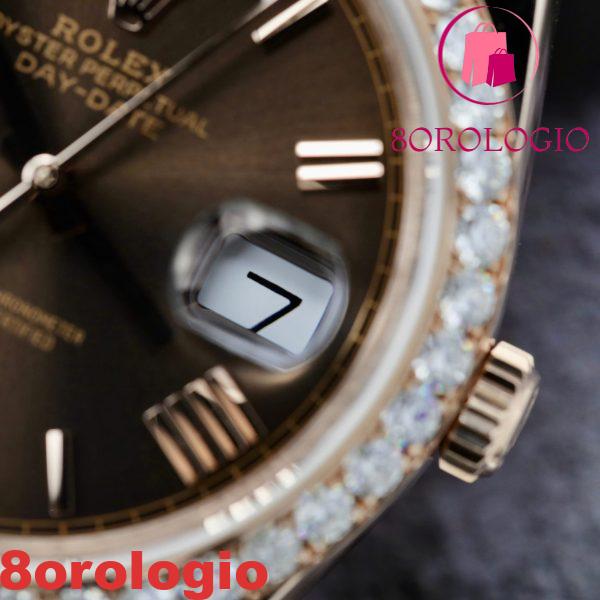 Rolex Day-Date 228345RBR-0009 Quadrante con Numeri Romani in Cioccolato Placcato in Oro 18k Replica GMF V3 40mm con Ghiera in Moissanite Orologio - immagine 7