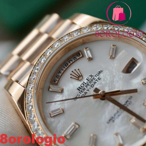 Rolex Day-Date 228345RBR-0026 Quadrante MOP Baguette Oro Rosa 18K Con Ghiera in Moissanite GMF V3 Miglior Replica 40mm Orologio - immagine 9