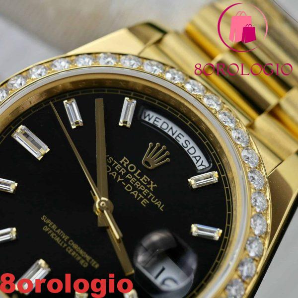 Replica Rolex Day-Date 228348RBR Oro Giallo 18K Quadrante Nero con Diamanti Ghiera in Moissanite GMF V3 Super Clone 40mm Orologio - immagine 9