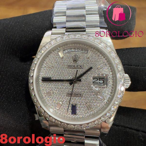 Rolex Day-Date 228349RBR Custom Moissanite Bezel Paved Moissanite Dial GMF V3 Miglior Replica 40mm Orologio - immagine 11