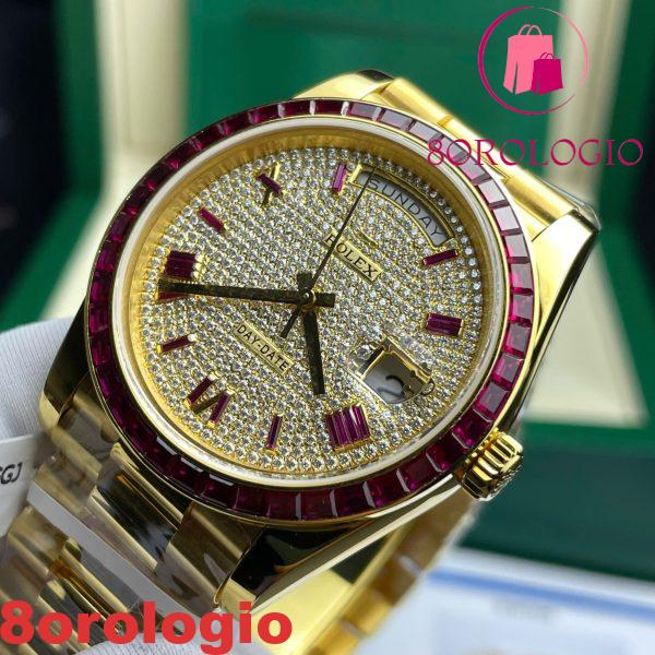 Rolex Day-Date 228398TRU 18K Oro Giallo Rivestito Quadrante Personalizzato in Moissanite Ghiera in Rubino Miglior Replica 40mm Orologio - immagine 7