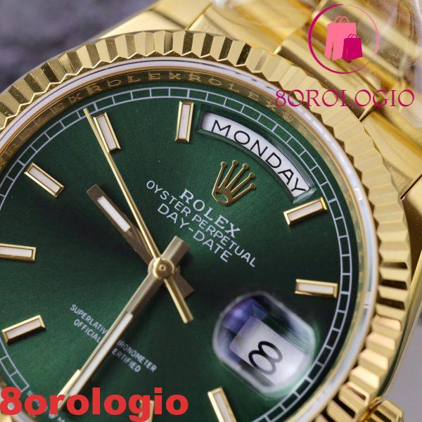 Replica Rolex Day-Date 36 mm Quadrante Verde Luminoso in Oro Giallo 18K  Orologio - immagine 9