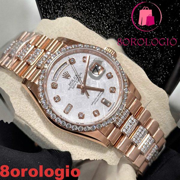 Rolex Day-Date 36 Quadrante in Meteorite Oro Rosa 18K Replica Migliore con Quadrante in Moissanite Personalizzato e Bracciale in Moissanite 36mm Orologio - immagine 12