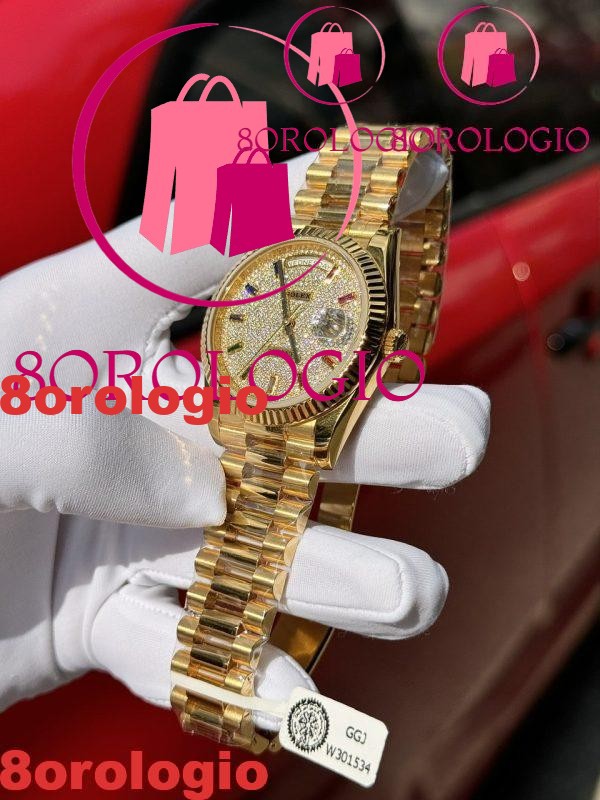 Rolex Day-Date 40 Oro Giallo 18k Rivestito Quadrante Pavé di Diamanti Arcobaleno Replica GMF V3 Super Clone 40mm Orologio - immagine 6