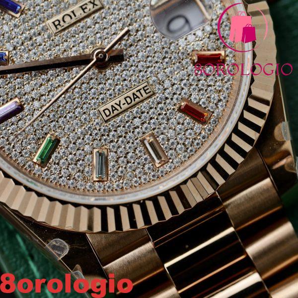 Rolex Day-Date 40 228235 Oro Rosa Custom Moissanite Quadrante Arcobaleno Miglior Replica Orologio - immagine 9