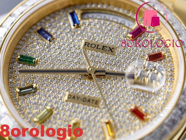 Rolex Day-Date 40 Quadrante Arcobaleno Rivestito di Diamanti Oro Giallo 18K con Ghiera in Moissanite Taglio Baguette Migliore Replica 40mm Orologio - immagine 7