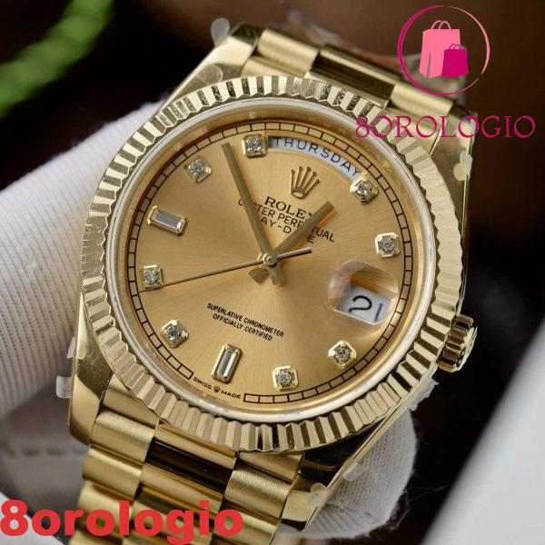 Replica Rolex Day-Date 40 Oro Giallo Quadrante Champagne con Diamanti V3 GMF 40mm Orologio - immagine 8