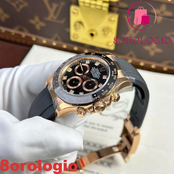 Rolex Cosmograph Daytona 116515LN Oro Rosa Quadrante Nero con Diamanti Cinturino Oysterflex 1:1 Migliore Replica Clean Factory 40mm Orologio - immagine 9