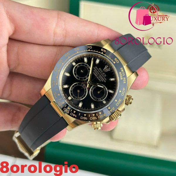Rolex Cosmograph Daytona 116518LN Oro Giallo Quadrante Nero Cinturino Oysterflex Replica 1:1 Migliore Clean Factory 40mm Orologio - immagine 11