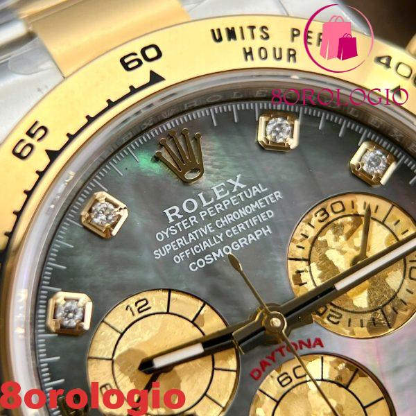 Rolex Daytona 116503 Due Toni Oro Giallo Quadrante Nero MOP Bracciale Oyster Replica 1:1 40mm Orologio - immagine 7