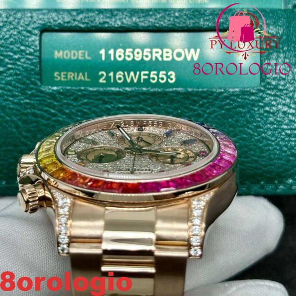 Rolex Daytona 116505 Diamanti Arcobaleno Quadrante Pavé Oro Rosa 18K Pietre Preziose Naturali 40 mm Replica Orologio - immagine 7