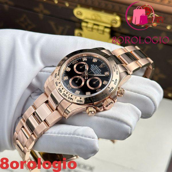 Rolex Daytona 116505-0015 Quadrante Nero con Diamanti Replica 1:1 Super Clone 40mm Bracciale Oyster Placcato in Oro Rosa 18K Orologio - immagine 9