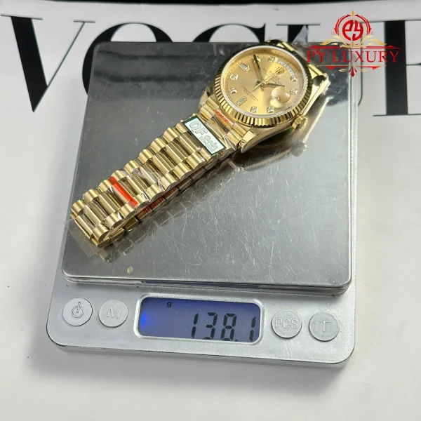 Rolex Day-Date 128238-0008 Oro Giallo Quadrante Color Champagne con Diamanti 1:1 Migliore Replica QF 36mm Orologio - immagine 11