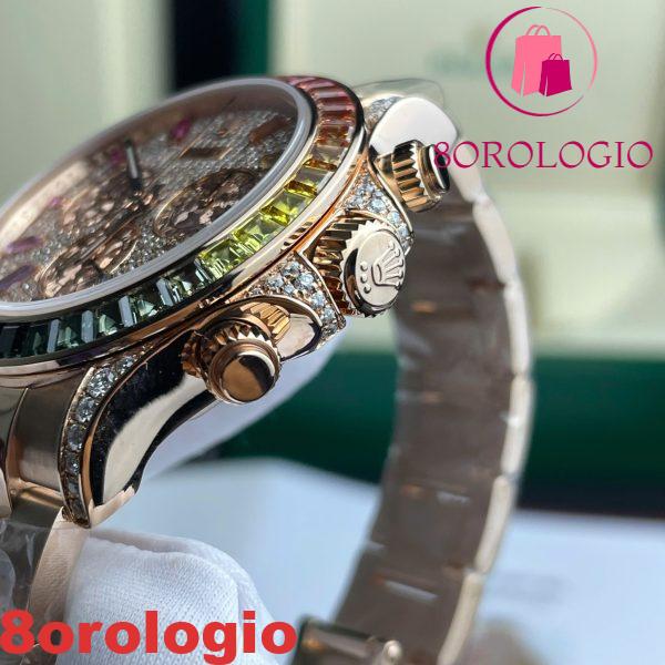 Rolex Daytona 116595RBOW Rainbow Quadrante Pave Diamanti Oro 18K Rivestito Moissanite Personalizzato Miglior Replica 40mm Orologio - immagine 6