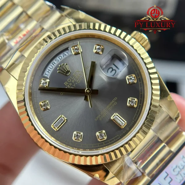Rolex Day-Date 128238-0022 Oro Giallo Quadrante Grigio Scuro con Diamanti 158g Replica Migliore QF 36mm Orologio - immagine 9