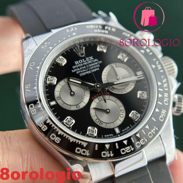 Rolex Daytona 126519LN-0004 Bright Black & Steel Quadrante con Diamanti Oysterflex 142g Replica Super Clone 40mm Orologio - immagine 10
