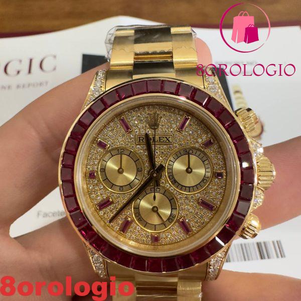 Rolex Daytona 126598TRU Replica Personalizzato 18K Oro Massiccio Rubini Naturali Diamanti Naturali 40mm Orologio - immagine 29