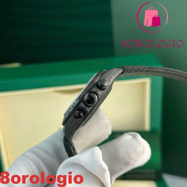 Replica Rolex Daytona DiW Carbon Quadrante Nero Cinturino con Cuciture Rosse Migliore Edizione Noob Factory 40mm Orologio - immagine 6