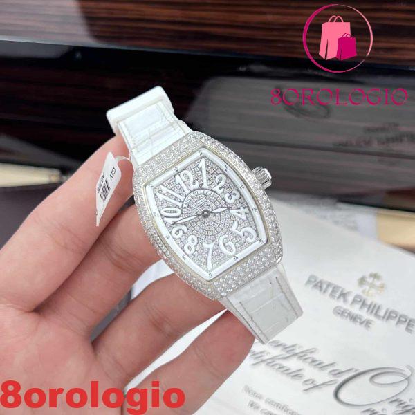 Franck Muller Vanguard V32 White Custom Full Moissanite Migliore Replica ABF 32mm Orologio - immagine 7
