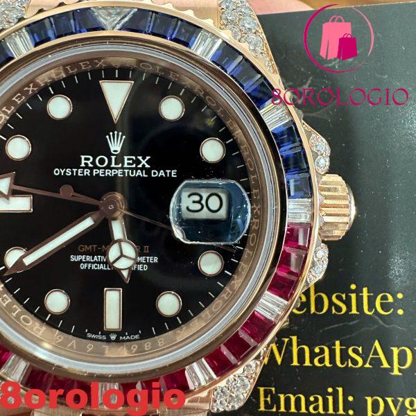 Rolex GMT-Master II 126755SARU Replica in Oro 18K con Moissanite Personalizzato e Ghiera in Rubino Sintetico e Zaffiro 40mm Orologio - immagine 10