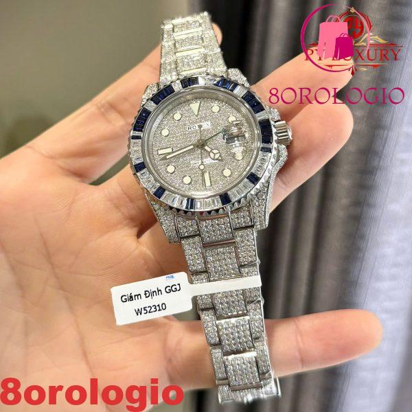 Replica Rolex GMT-Master II Iced Out Moissanite Baguette Zaffiro & Moissanite Lunetta 1:1 Migliore 40mm Orologio - immagine 6