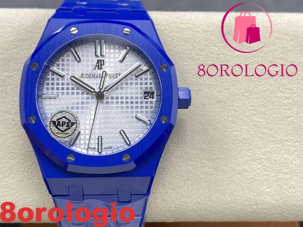 Audemars Piguet Royal Oak 15500 Quadrante Bianco Ceramica Blu 1:1 Migliore Replica 41mm Orologio - immagine 9