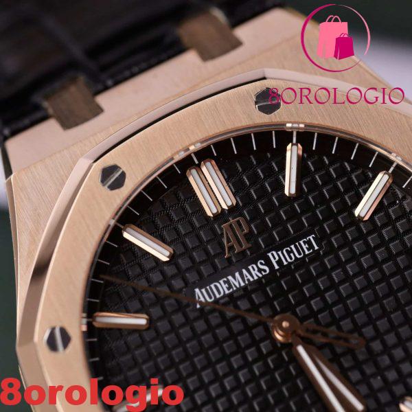 Audemars Piguet Royal Oak 15500OR replica in oro 18K con quadrante nero in pelle 41mm Orologio - immagine 8