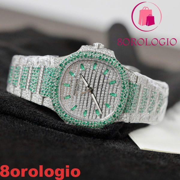 Patek Philippe Ladies Natilus 7118/1453G-001 Iced Out Moissanite Green Migliore Replica 35.2mm Orologio - immagine 6