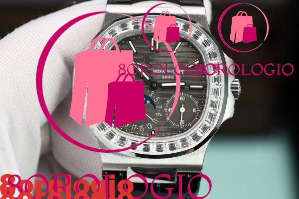 Patek Philippe Nautilus 5712G Quadrante Grigio Baguette Pietre Lunetta Funzioni Complete PPF Miglior Replica 40mm Orologio - immagine 6